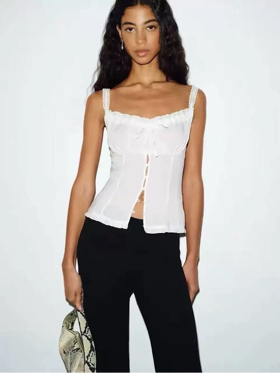 Reformation Tops - Reformation White Lace-Trim Button-Front Eveline Top